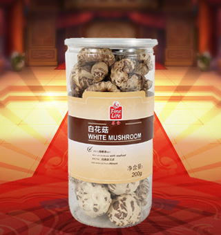 薈食(FINE LIFE) 白花菇 產(chǎn)自河南駐馬店200g每袋，質(zhì)輕盈，有特殊天然菌香，味道鮮美，風(fēng)味獨(dú)特，保留了豐富的營(yíng)養(yǎng)成分。采取透明包裝，新鮮清晰可見，干凈衛(wèi)生，方便存放冷藏，方便消費(fèi)者們的選購(gòu)，安全健康，放心購(gòu)買。